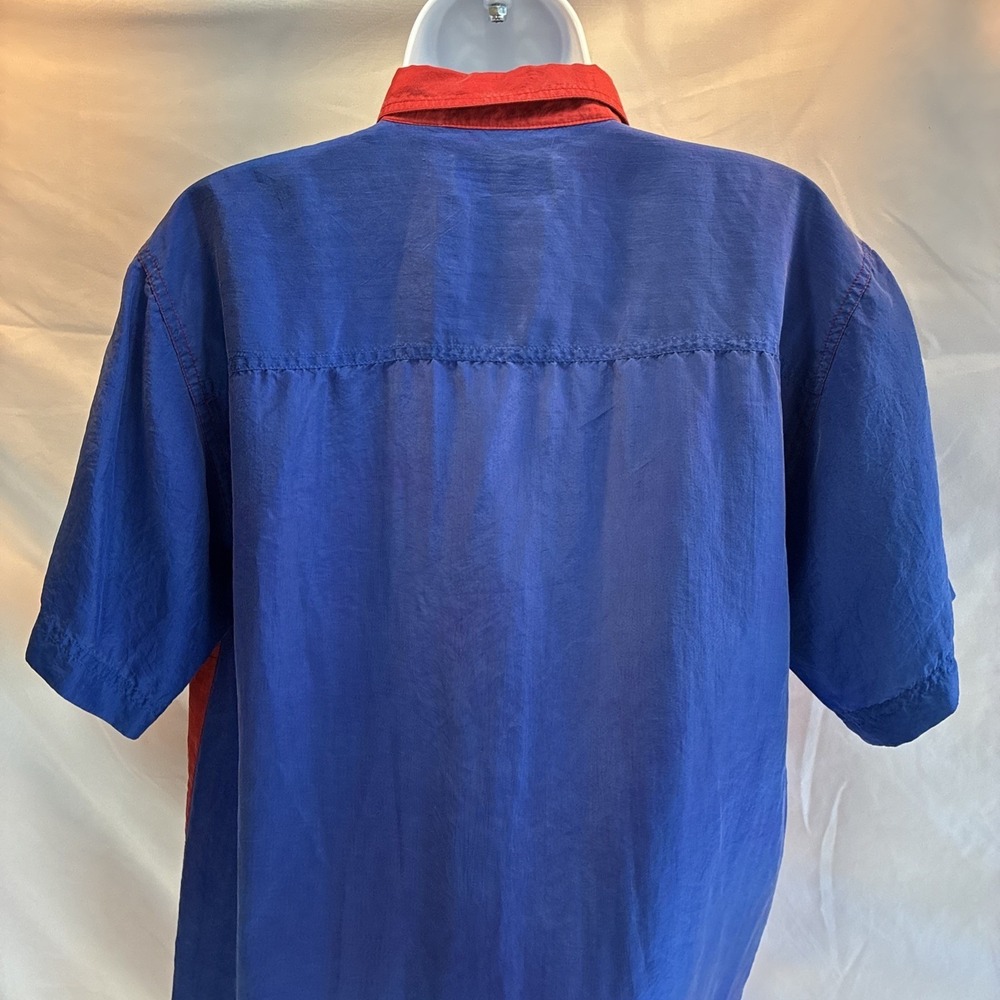Women's Lg 14-16 Silk VTG Robert Stock Color Block Shirt Blouse Momcore Red Blue - Picture 9 of 13